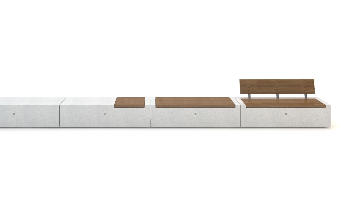Stone and wooden bench.