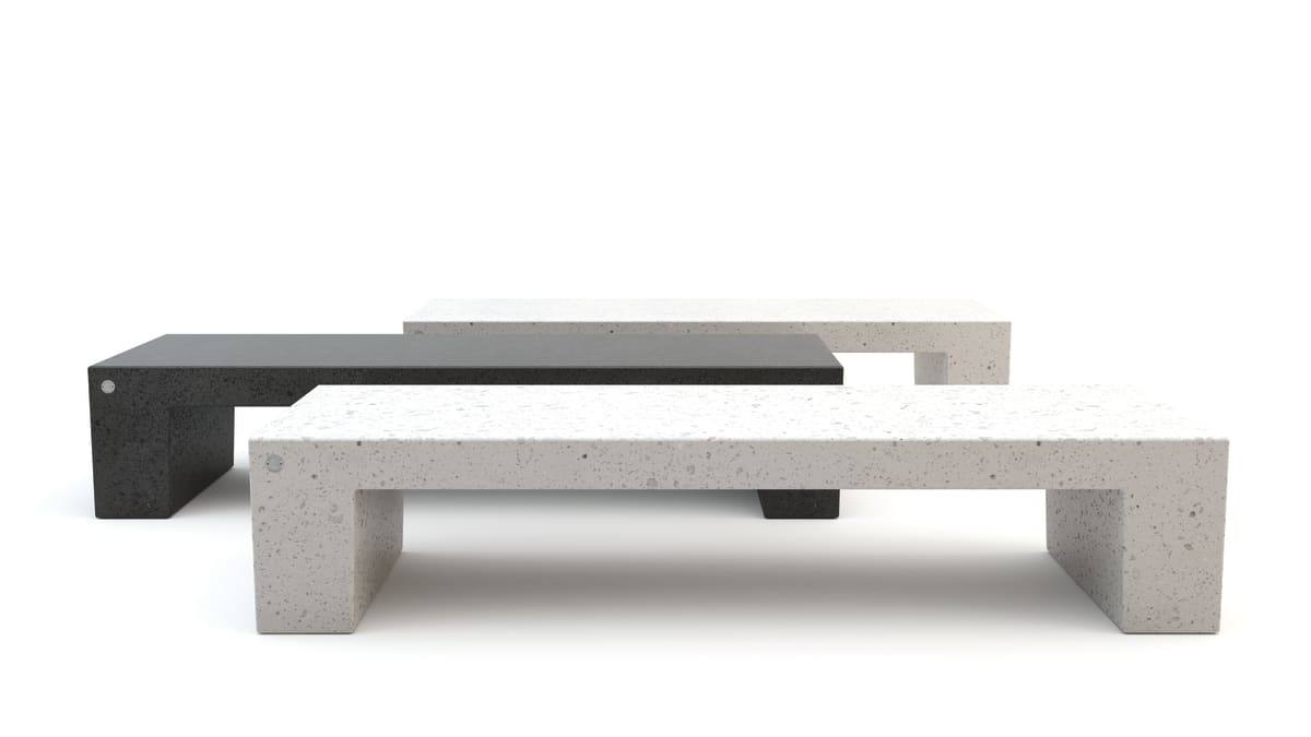Grey and white stone benches
