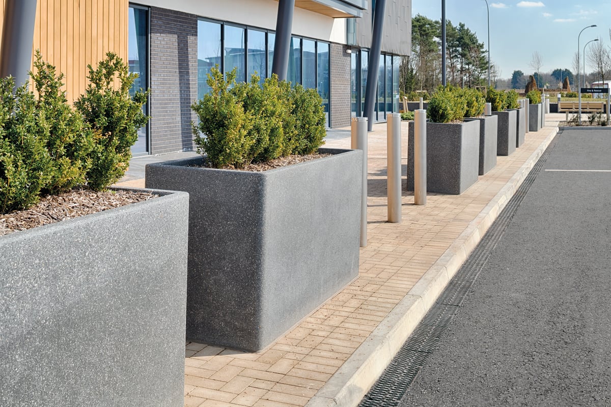 rhinoguard concrete planters with geo bollards