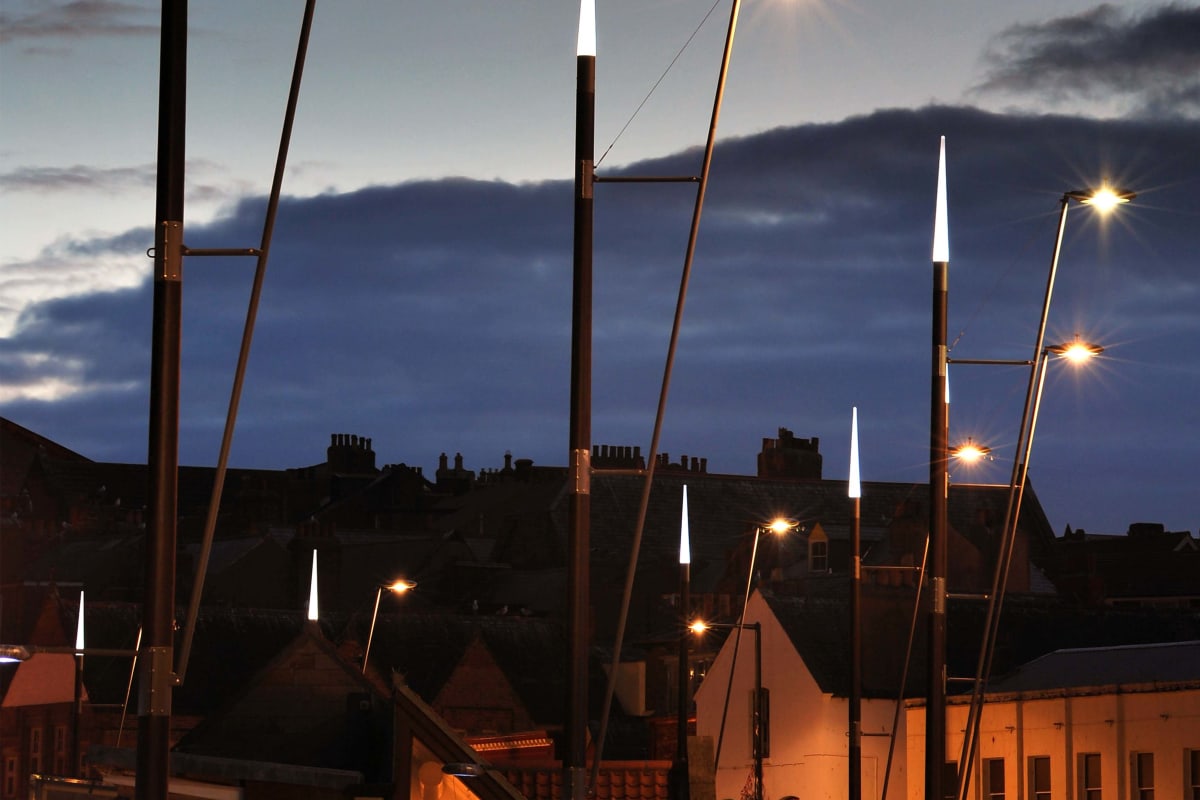 bespoke ship style masts and geo disc lanterns