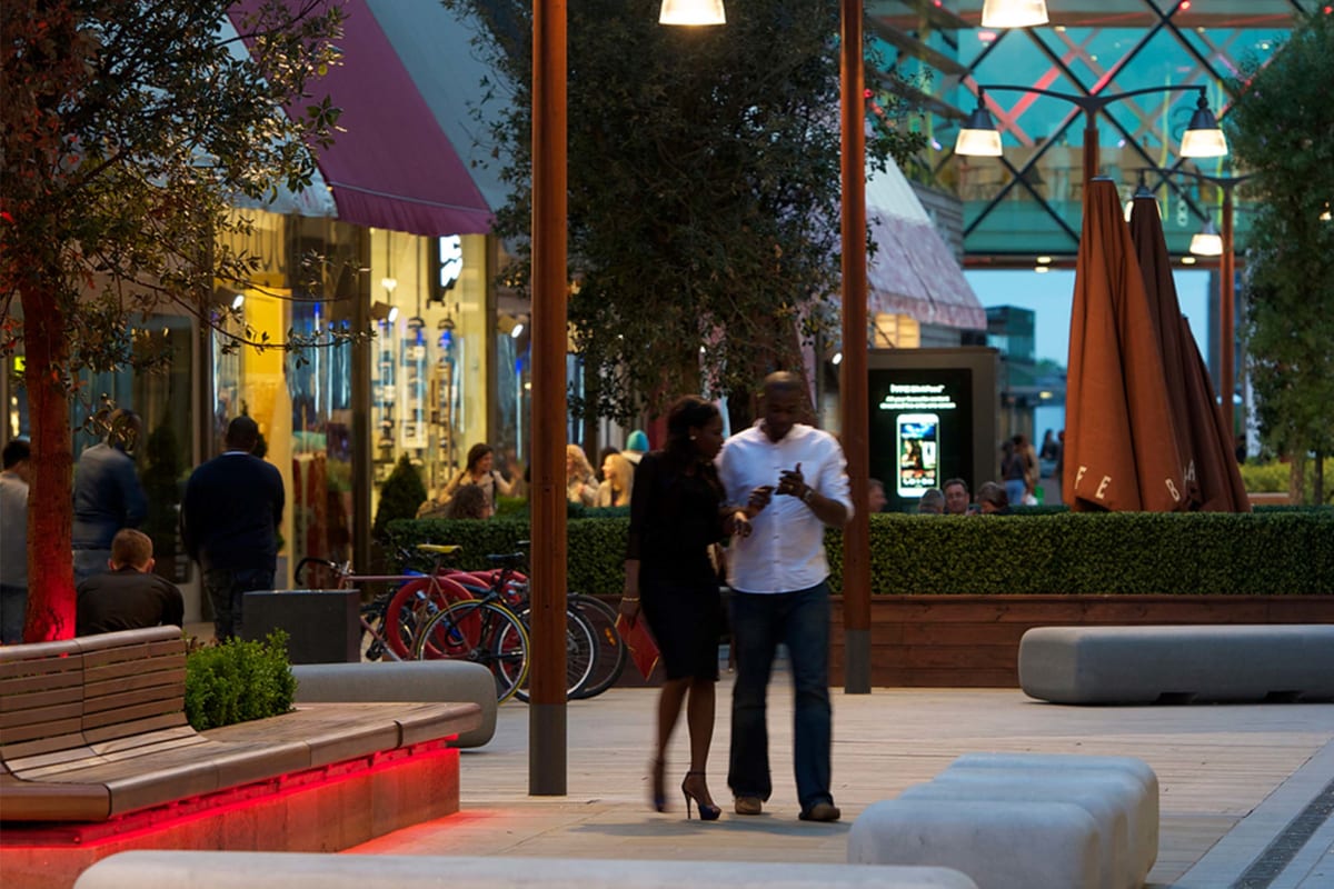 escofet sit benches aubrilam dome columns and eclatec stratus lanterns