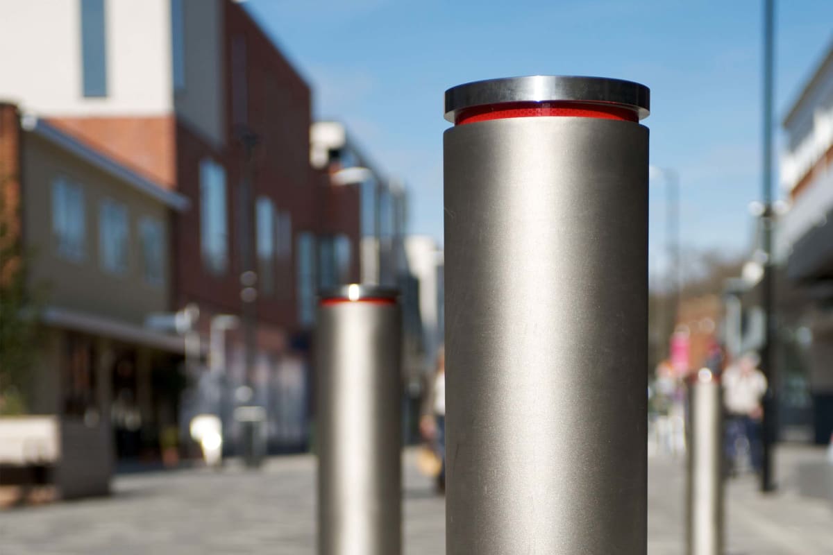 geo bollard with red reflective tape