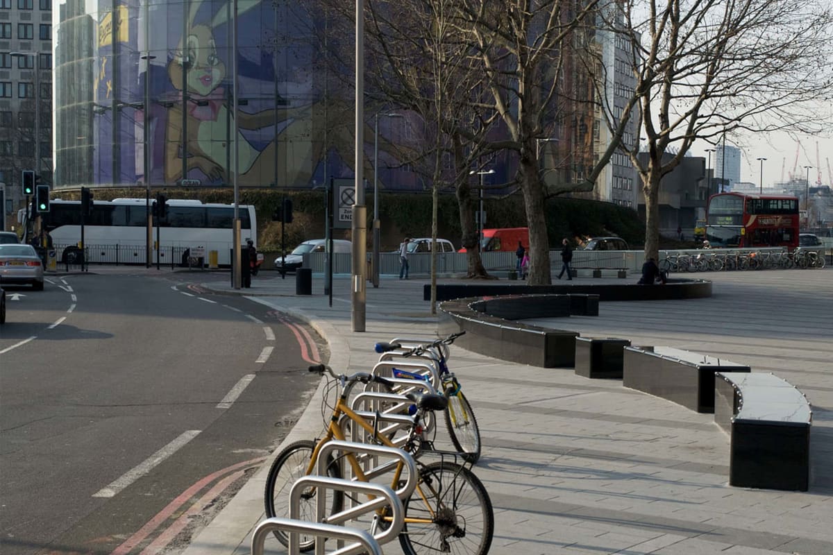 geo pennant cycle stand and bespoke illuminated polished natural stone granite seating