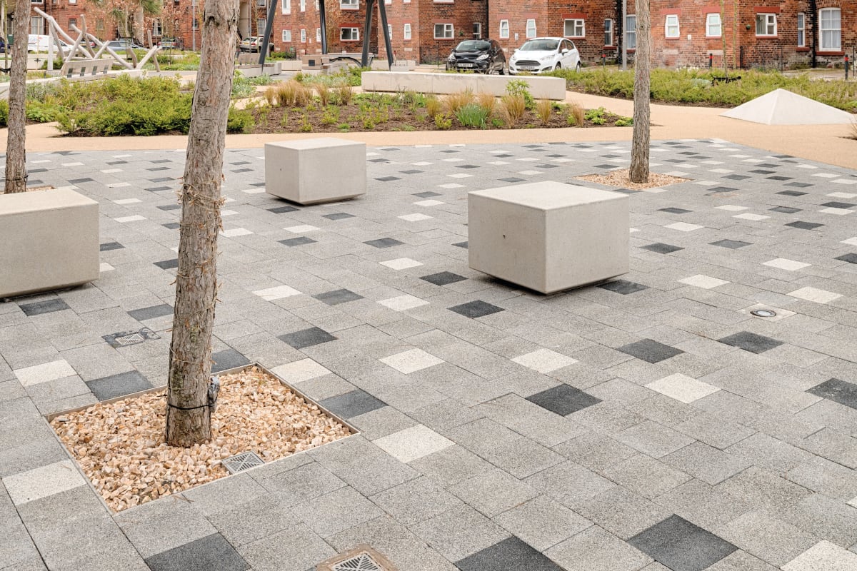metrolinia modular concrete seating units and modal paving