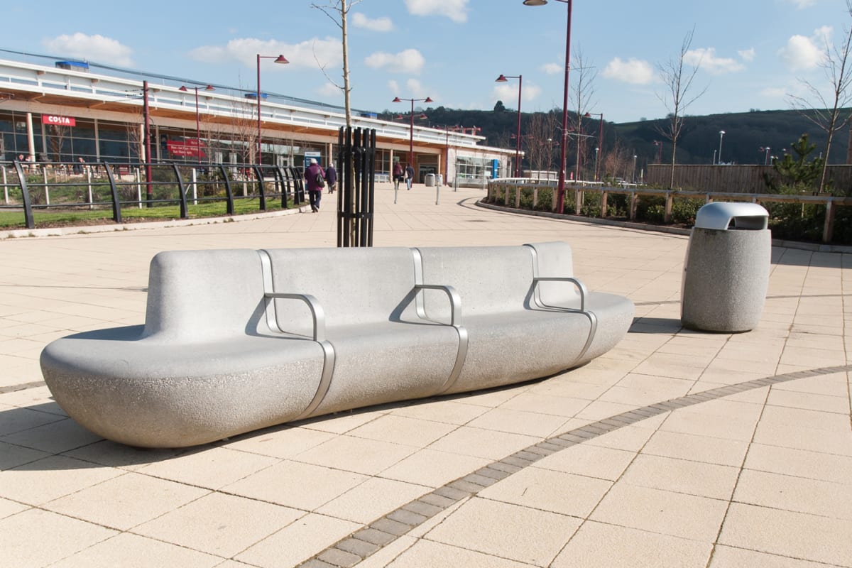 monoscape igneo bin and igneo seat on saxon paving seaton