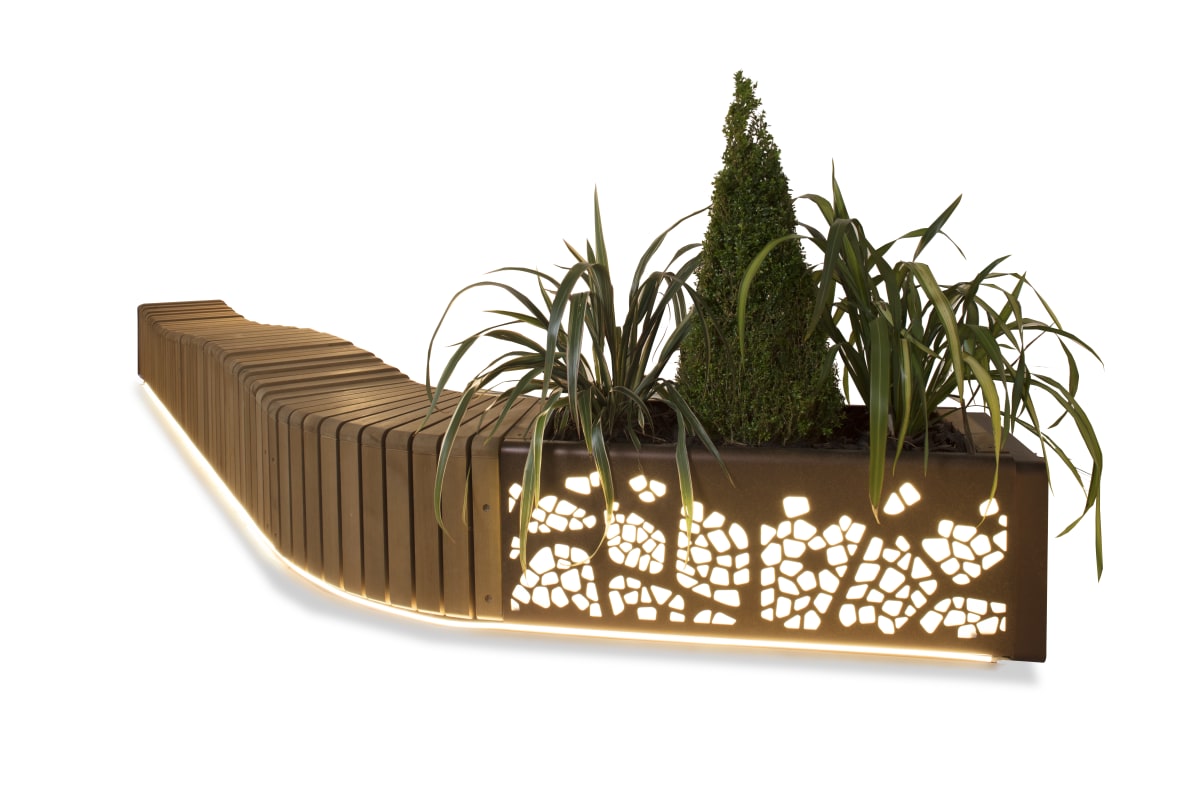 natural elements - wave effect bench configuration & lit led planter