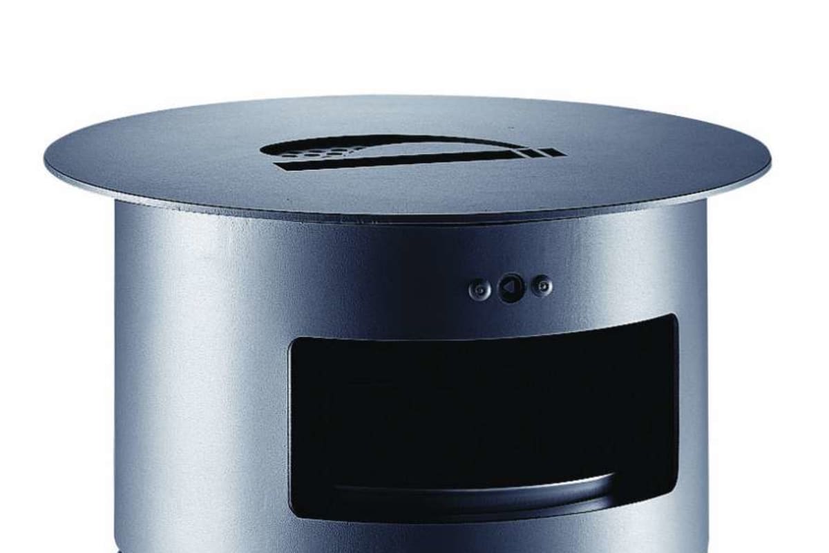 sineu graff contemporary round aperture in top/empty via front steel and stainless steel litter bin