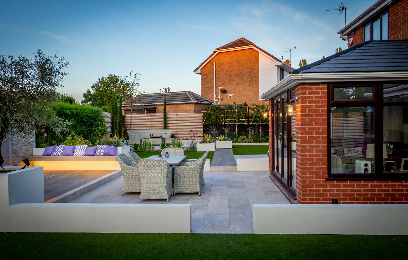 Mediterranean garden with StoneFace Drystack in Harvest