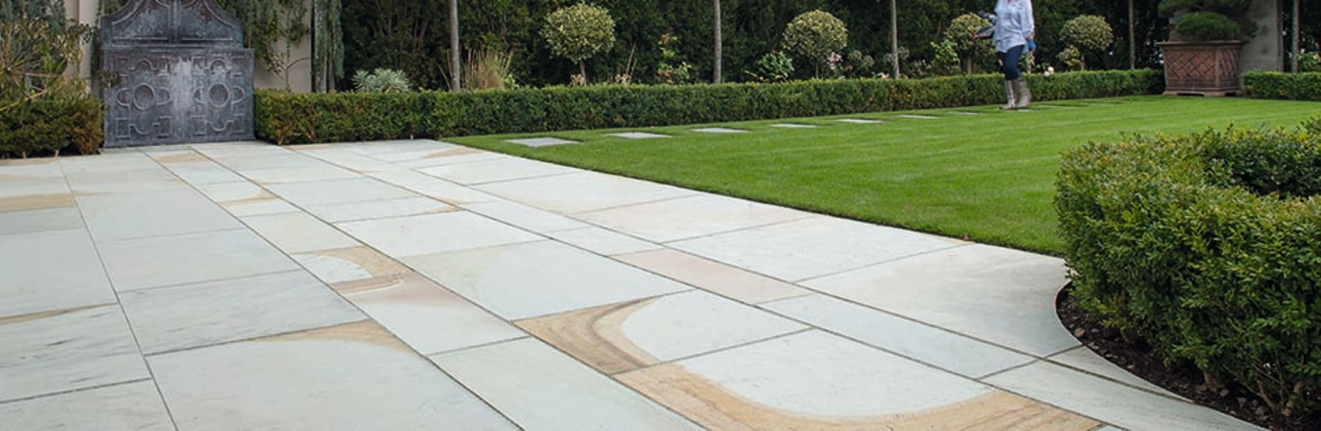 light grey paving used in a garden 