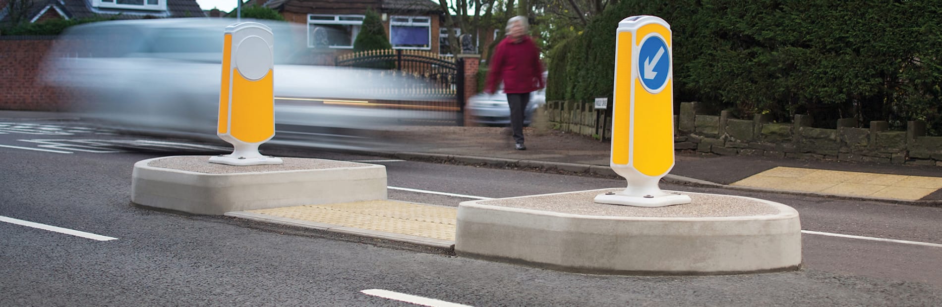 traffic island with pedestrian crossing