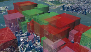 3D rendering over a city of potential growth and expansion for building development