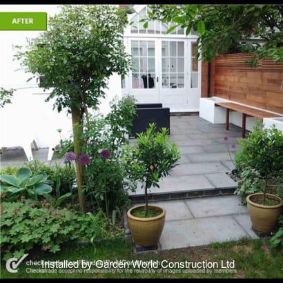 Marshalls garden paving laid in a small patio area.