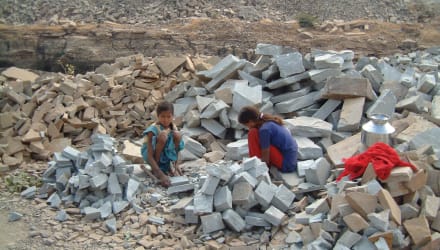 Children working at a quarry overseas