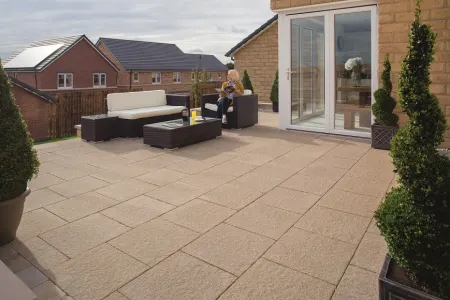 Buff paving used on a garden patio area
