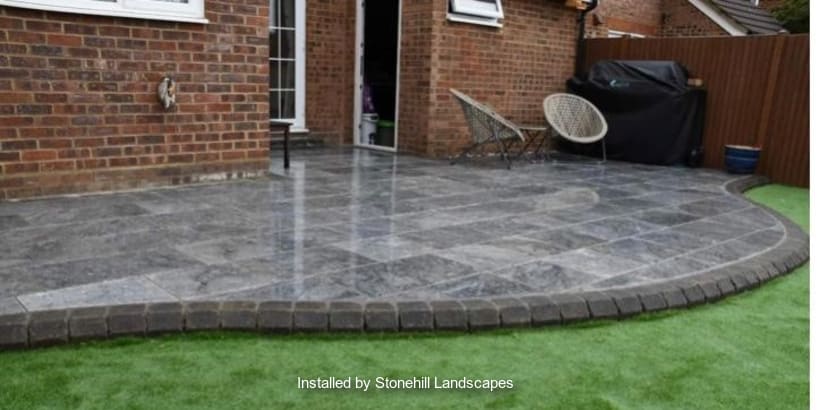 Marshalls patio paving installed by a registered installer.