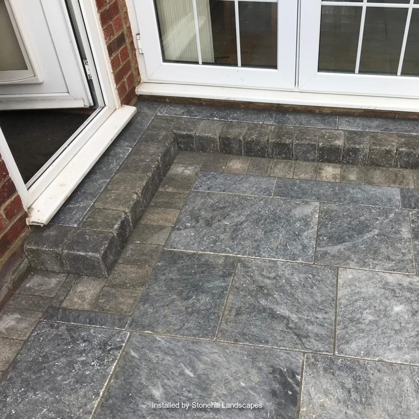 Marshalls patio paving installed by a registered installer.
