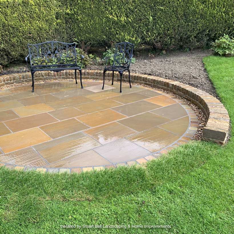 Marshalls Flamed Narias paving in Autumn Bronze installed by a Marshalls register member.