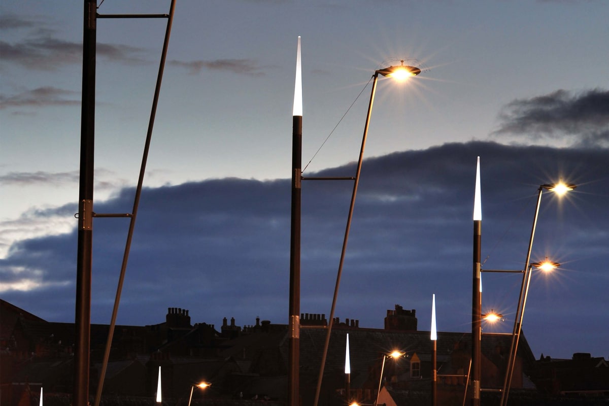 bespoke ship style masts and geo disc lanterns