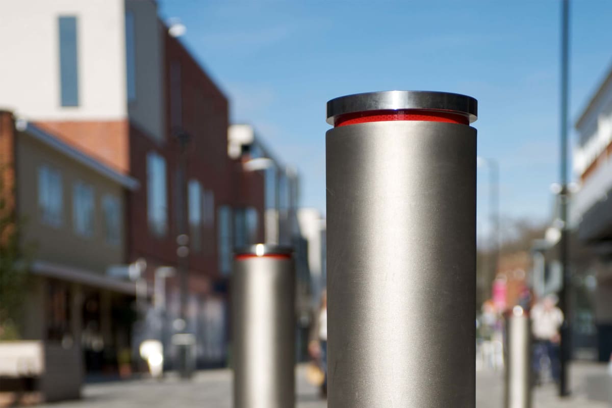 geo bollard with red reflective tape