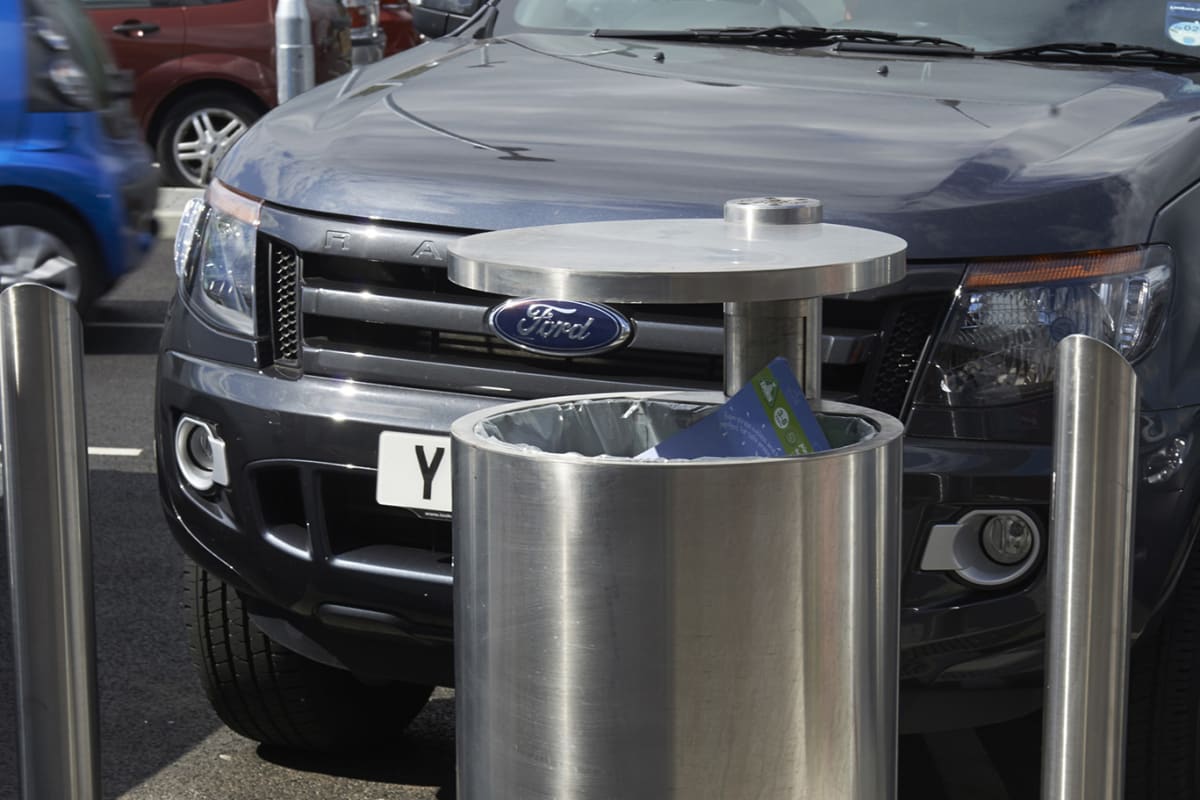 geo litter bin and rhino rs004 stainless steel bollards mayflower retail park basildon