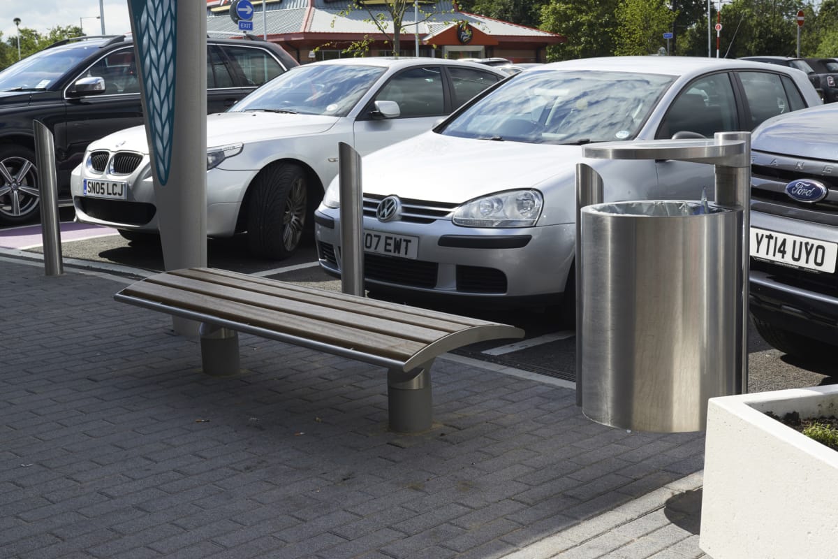 geo litter bin and geo bench - mayflower retail park basildon