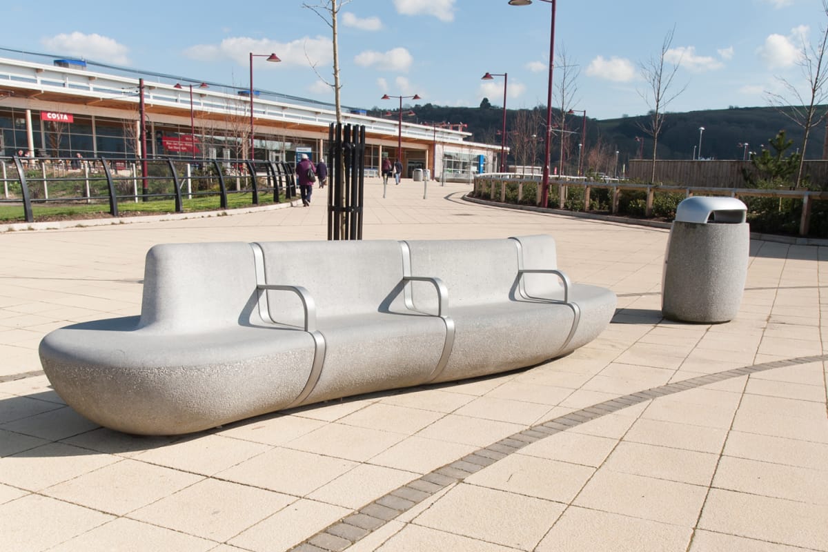 monoscape igneo bin and igneo seat on saxon paving seaton