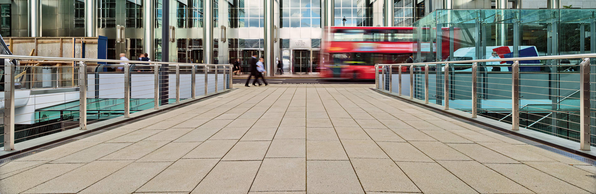 charnwood paving insitu london with a red bus
