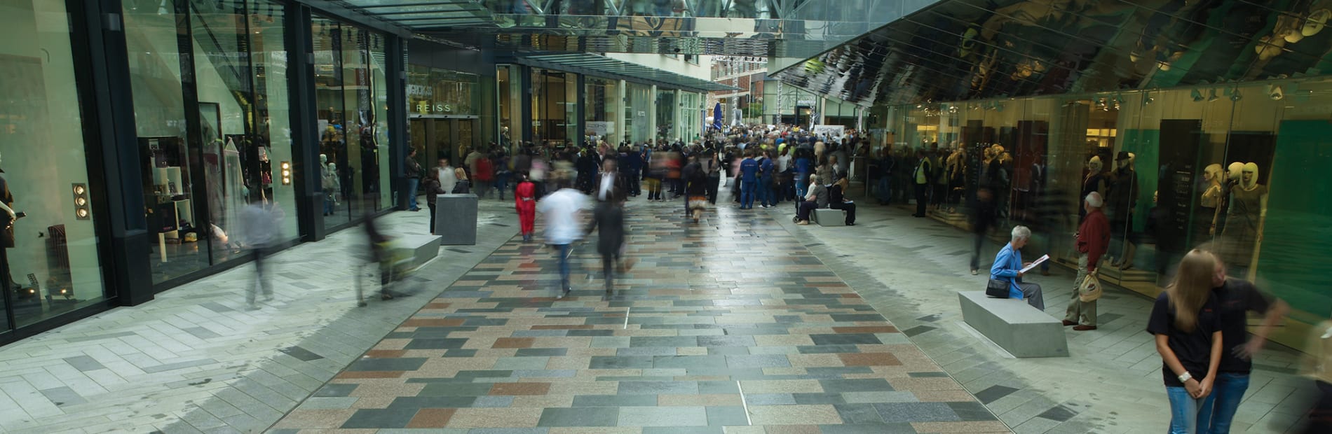 Granite paving in retail shopping centre.