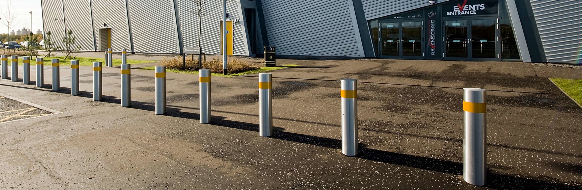 Rhinoguard bollards outside a commercial building