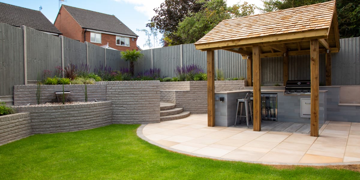 Outdoor kitchen with wooden canopy