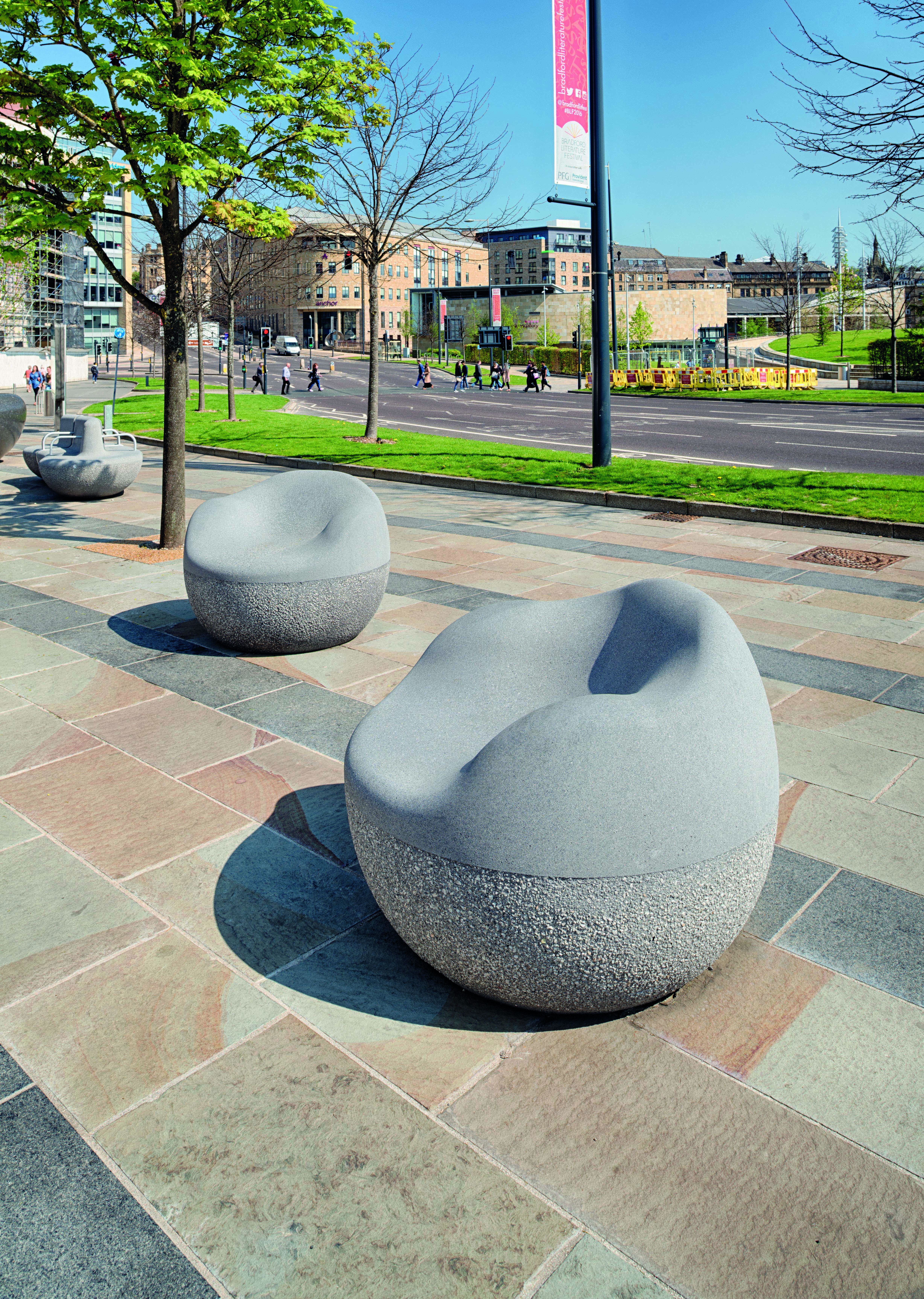 Landscape protection seating in front of the Alhambra theatre