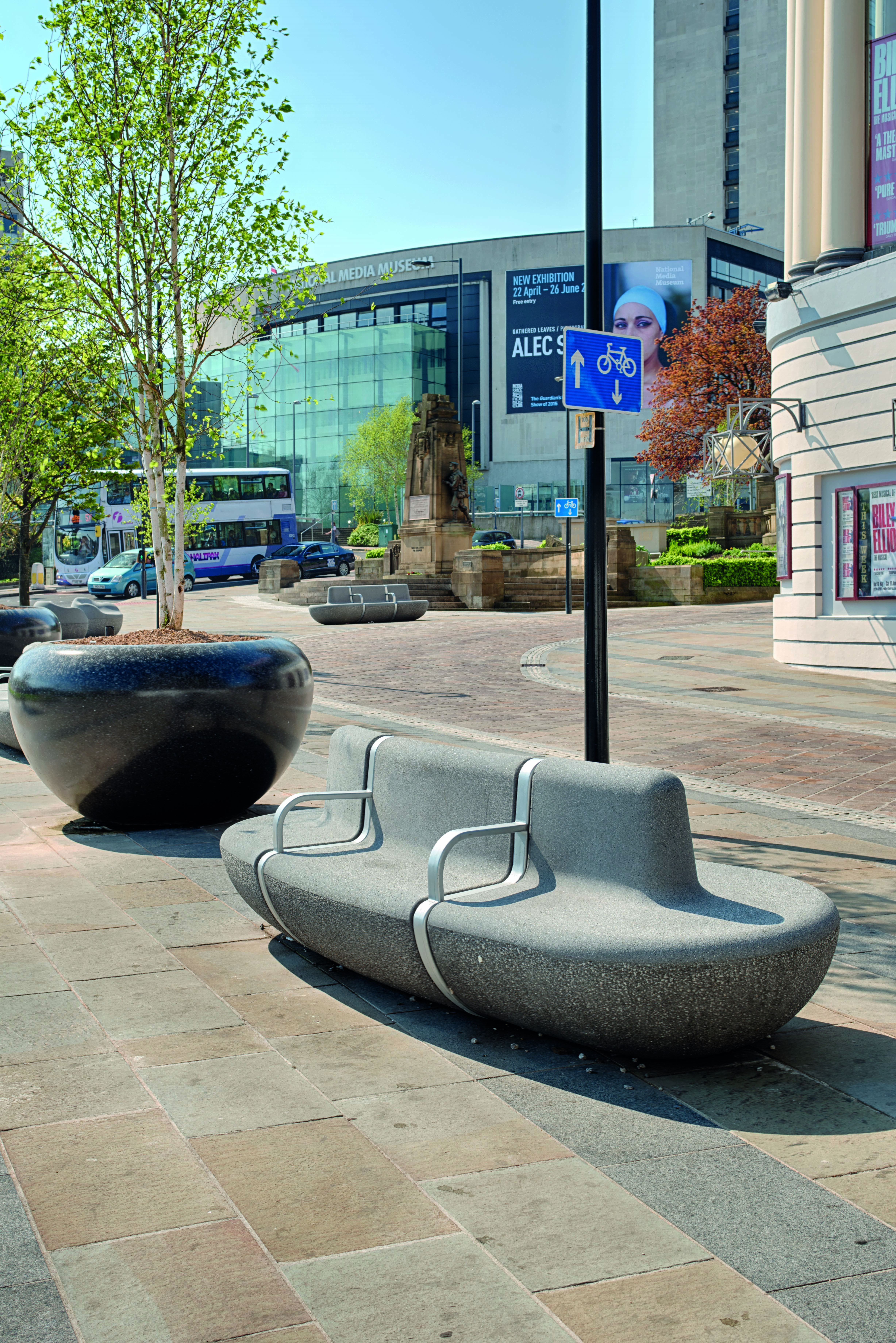 Landscape protection seating in front of the Alhambra theatre