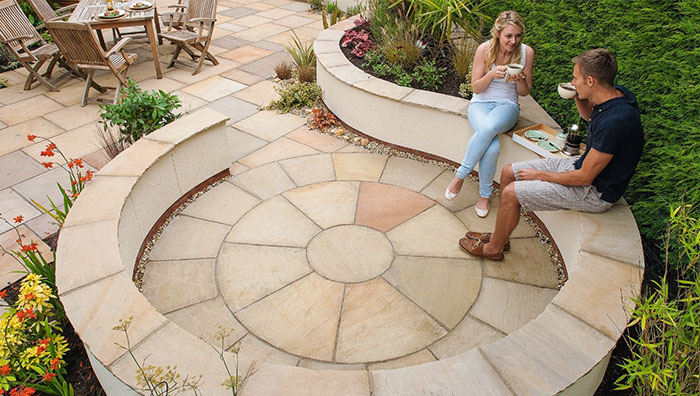 A circle of Indian sandstone paving