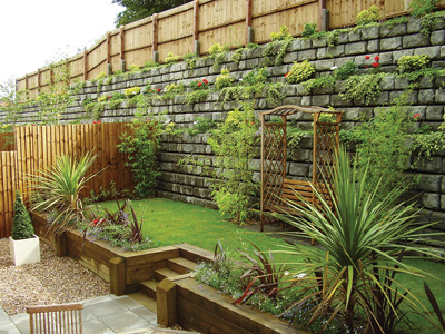 A redi-rock landscaping wall