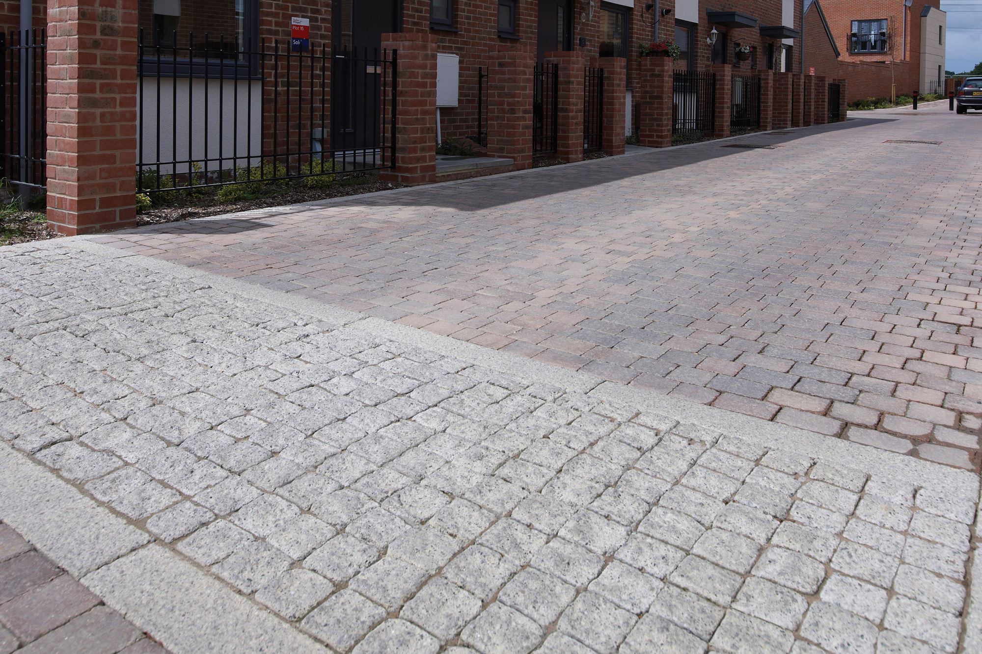 Sett paving on an access road to a housing estate