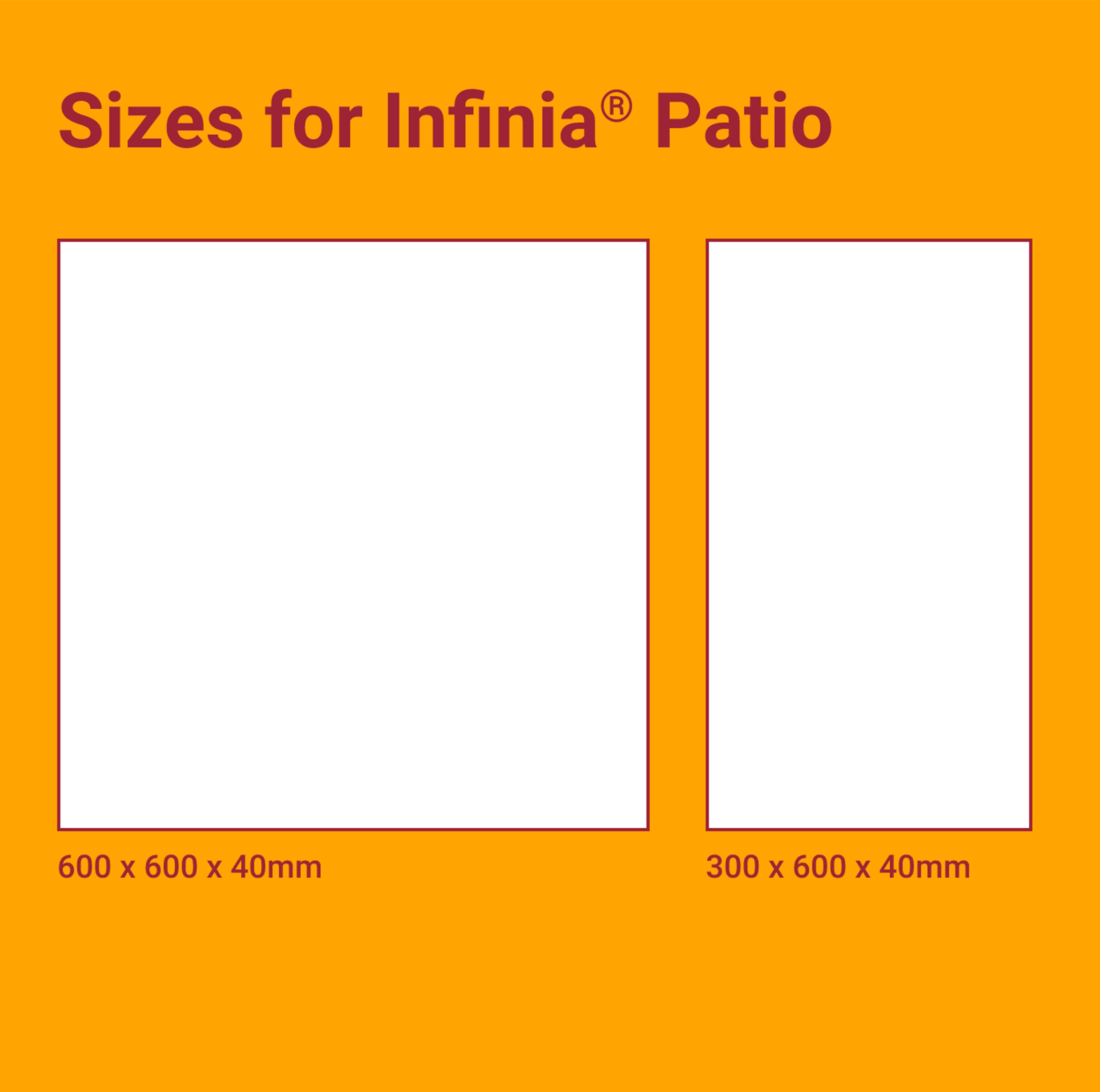 Infinia sizes and colours